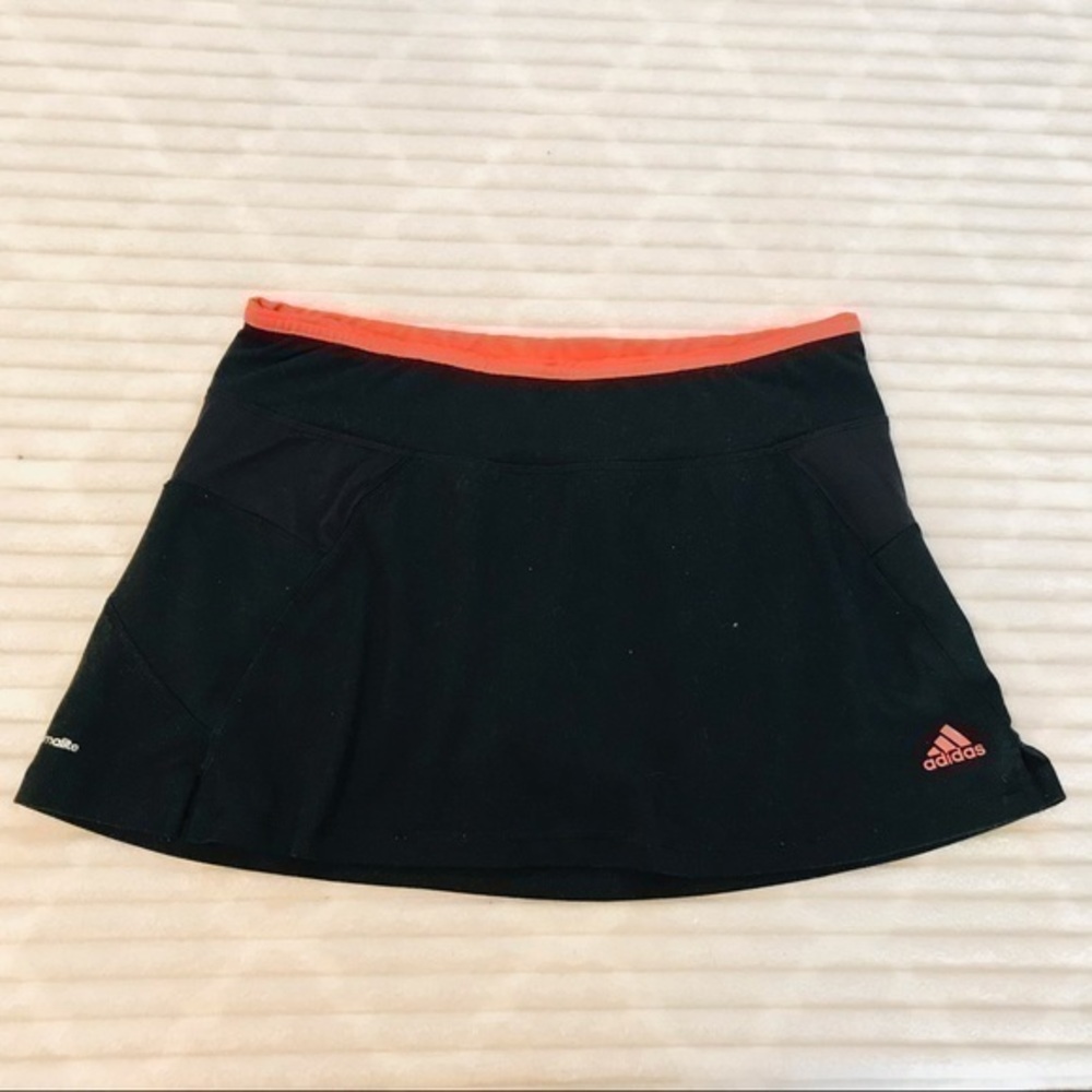 Adidas ClimaLite Black Orange Knit Skort Tennis Skirt Shorts Gold Size Medium